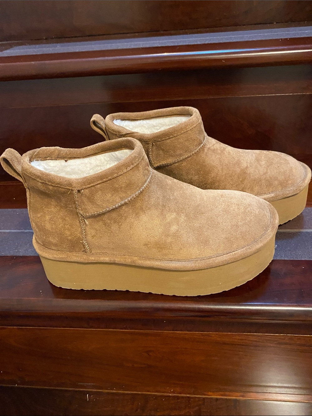 Madden Girl Tan Suede Platform Ankle Slippers